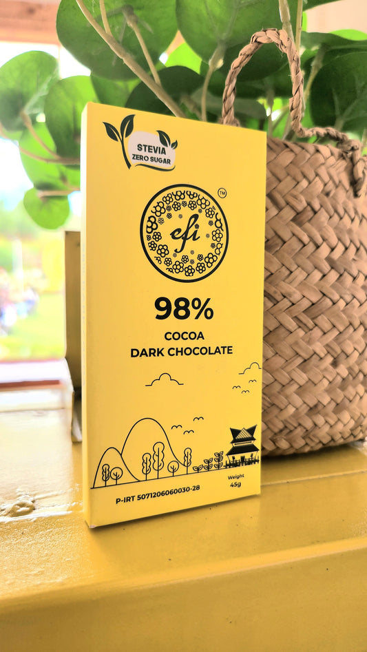 Efi Chocolate 98% Dark Chocolate + Stevia, Zero Sugar